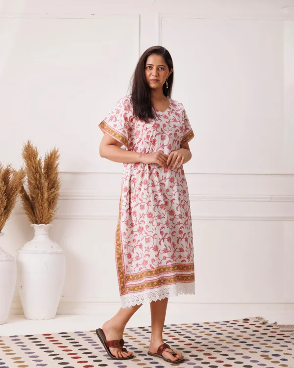 White_Rose_Floral_Handblock_Printed_Cotton_Kaftan